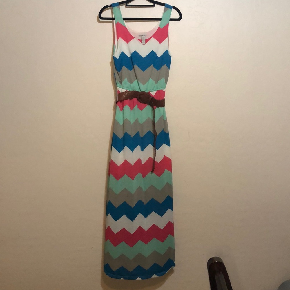 Charlotte Russe Belted Chevron Maxi Dress